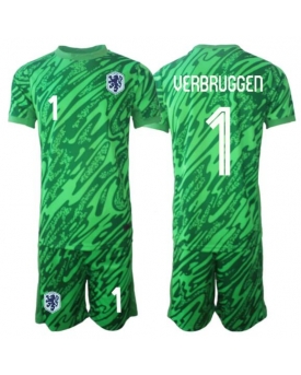 Billige Fotballdrakt Nederland Bart Verbruggen #1 Keeper Replika Bortedraktsett Barn VM 2026 Kortermet (med bukser)